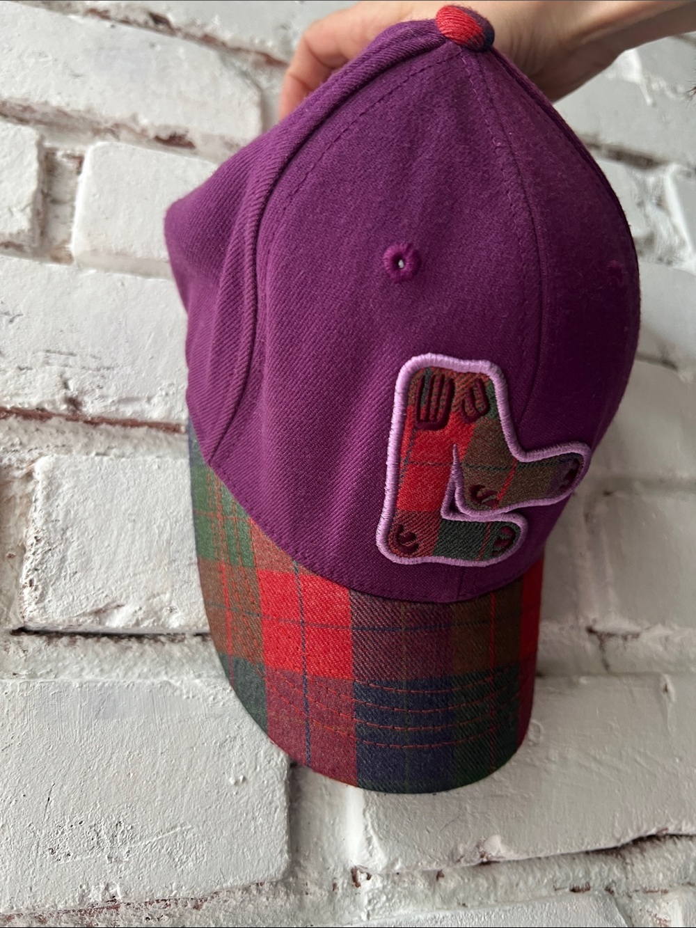 Kids Purple Plaid Baseball Cap Boston Red Sox - Picture 4 of 4